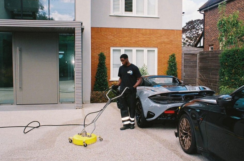 Professional pressure washing service in action