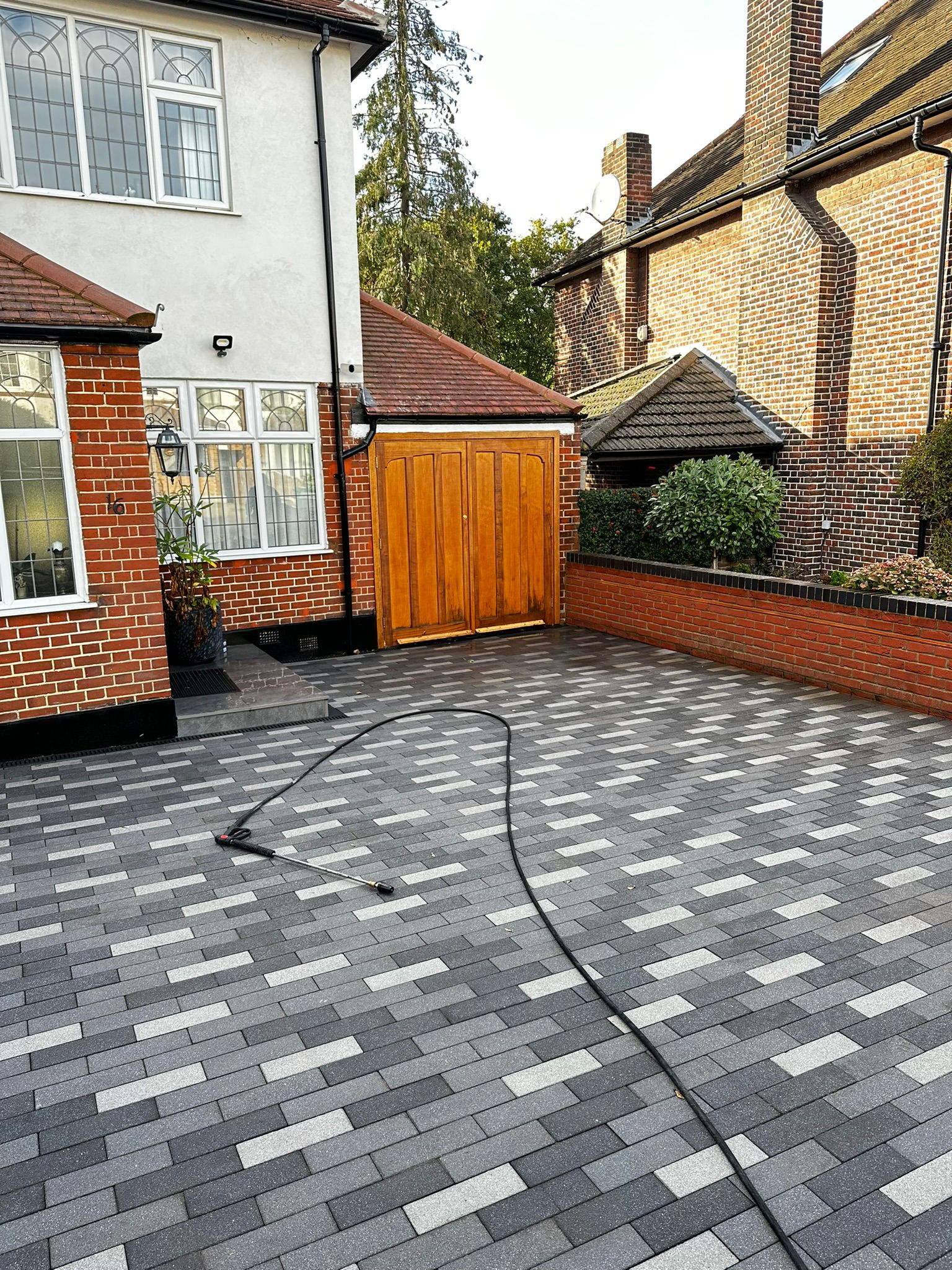 Professional pressure washing service in action